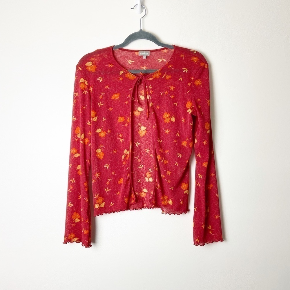 NAFNAF • Women’s Y2K Floral Printed Tie Blouse Size Large